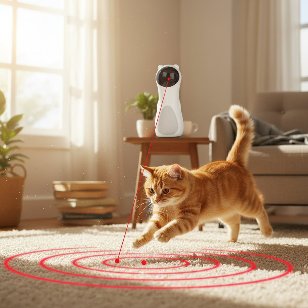 Automatic Laser Cat Toy with Spinning Laser and Smart Timer -Interactive Play Mode, Adjustable Speed,15-Minute Timer,USB/Battery