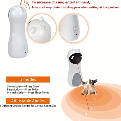 Automatic Laser Cat Toy with Spinning Laser and Smart Timer -Interactive Play Mode, Adjustable Speed,15-Minute Timer,USB/Battery